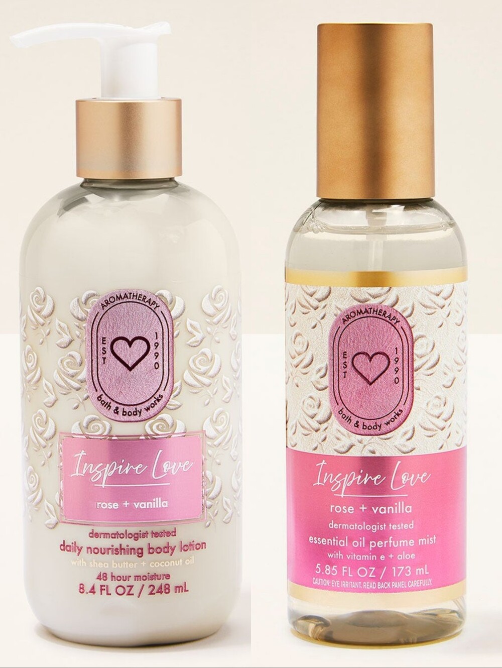Bath & Body Works Inspire Love Rose + Vanilla Lotion & Perfume Mist Set NEW Rare